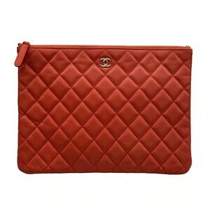 CHANEL Matelasse A82545/Y04059/0B253 Red Lambskin Clutch Bag Gold hardware